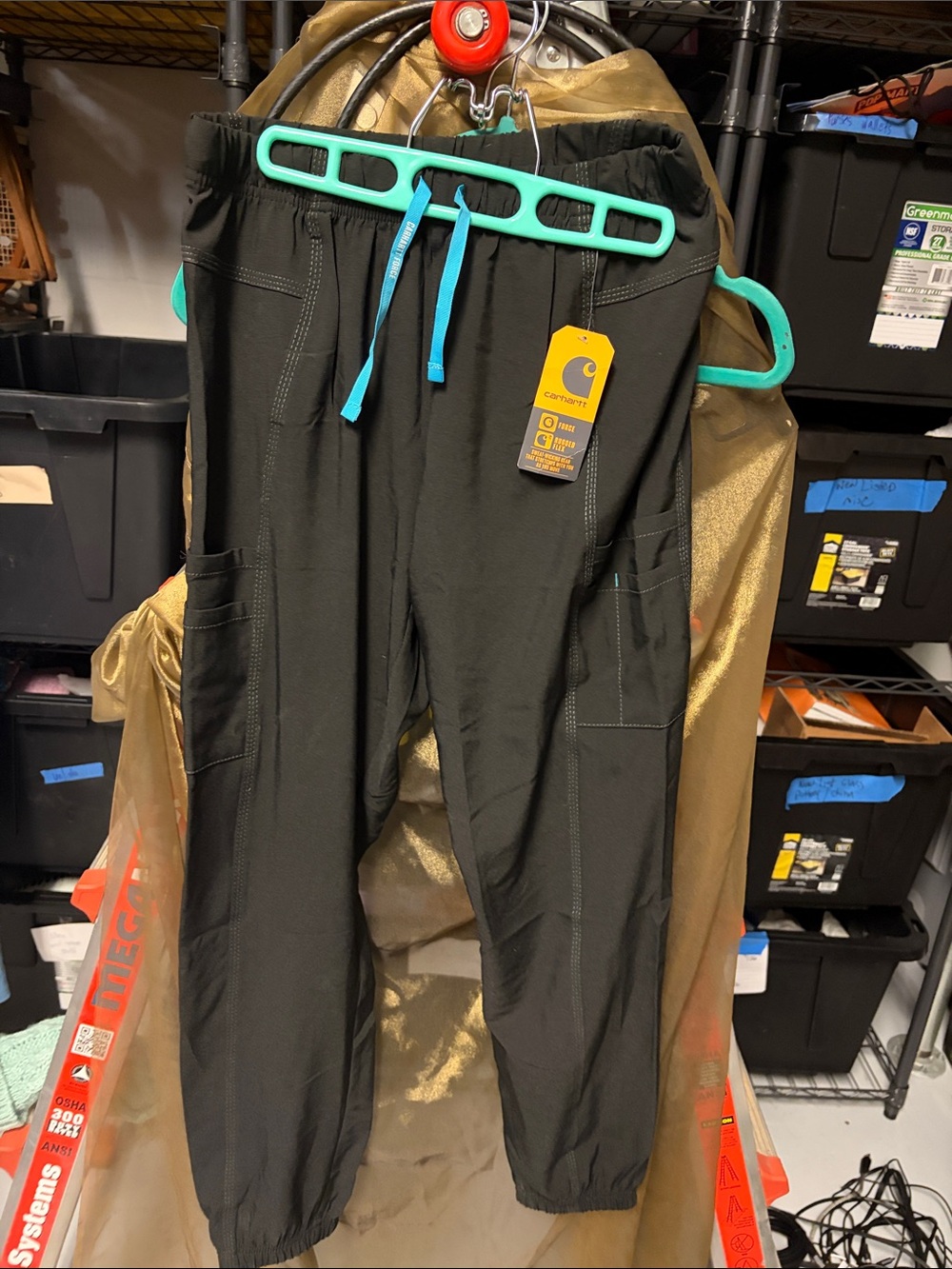 Carhartt Women's Black Scrub Pants with Teal Drawstring NWT Small